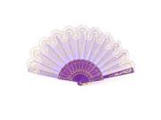 Purple Plastic Rib Glitter Powder Detail Dancing Folding Hand Fan w D Ring