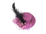 Unique Bargains Faux Feather Bowtie Decoration Pink Glittery Mini Top Hat Hair Clip for Lady