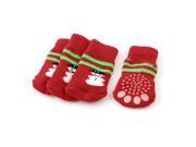 Unique Bargains 2 Pairs White Red Stripe Paw Print Knitted Stretch Pet Dog Yorkie Socks Size S