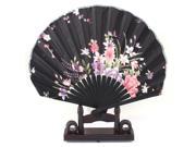 Bamboo Ribs Purple Pink Flower Pattern Burgundy Fabric Folding Hand Fan w Holder