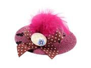 Lady Bowknot Feather Blue Flower Detail Glittery Tinsel Top Hat Hairclip Pink