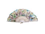 Glittery Powder Accent Chinese Style Flower Print Foldable Hand Fan Multicolor