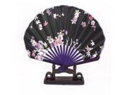 Unique Bargains Chinese Ink Painting Floral Wood Folding Hand Fan Black Purple w Display Holder