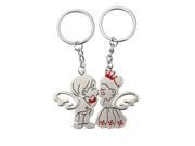 Silver Tone Couple Kissing Pendant Keychain 2 Pieces