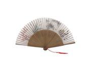 Unique Bargains Plum Blossom Pattern Red Tassels Decor Bamboo Cut Out Ribs Folding Hand Fan