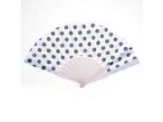 Unique Bargains Women Dots Printed Nylon Foldable Cooling Hand Fan White