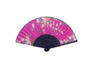 Bamboo Hollow Out Ribs Mini Flowers Pattern Portable Hand Fan Fushcia