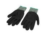 Unique Bargains Pair PU Covered Anti Cutting Protection Gloves Black 23cm Long