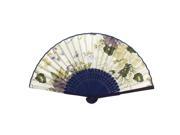 Houseware Bamboo Hollow Out Ribs Flower Print Summer Hand Fan White
