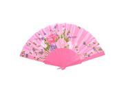Peony Pattern Chinese Tradition Folding Hand Fan Pink Green