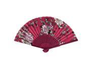 Red Bamboo Ribs Foldable Multicolors Flowers Print Red Cloth Hand Fan