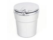 Portable Cylinder Shaped Ashtray for Car with Blue LED Light Silver Tone