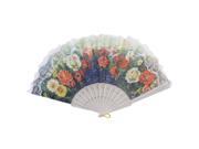 Unique Bargains White Ribs Flowers Pattern Fanning Spanish Style Hand Fan Christmas Gift
