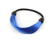 Deep Blue Straight Wig Linked Stretchy Ponytail Holder Plaits for Ladies
