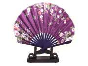 Unique Bargains Wood Chinese Ink Painting Floral Folding Hand Fan Purple w Display Holder