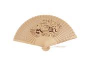 Unique Bargains Panda Bamboo Printed Carved Wooden Folding Scented Fan