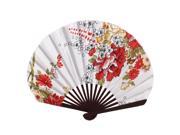 Brown Bamboo Ribs Floral Pattern Portable Hand Fan