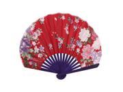 Unique Bargains Seashell Shape Flower Pattern Japanese Style Folding Hand Fan Red