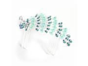 Girl Ladies Baby Blue Faux Pearl Inlaid Peacock Shaped Hair Comb Clip