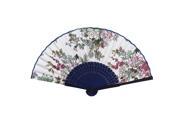 Home Bamboo Hollow Out Handle Green Leaf Pattern Folded Hand Fan
