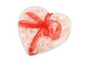 Unique Bargains 24 Pcs Red Bowknot Detail Heart Case Pink Rose Bath Soaps Petal Gift