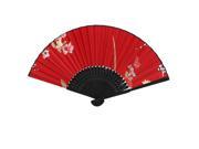 Black Bamboo Ribs Foldable Multicolors Flowers Print Red Cloth Hand Fan