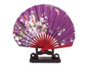 Unique Bargains Chinese Wedding Favor Peony Orchid Floral Wood Folding Hand Fan w Display Holder