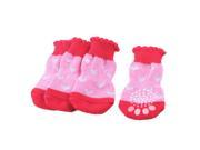 Unique Bargains 2 Pairs Paw Printed Nonslip Bottom Pet Dog Cat Puppy Socks Red Pink