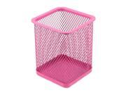 Stylish Metal Mesh Cubic Shaped Ruler Tape Pen Pencil Holder Container Pink