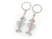Unique Bargains Lover Gift Fishbone Dangling Pendant Keyring Key Chain 2 Pcs