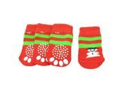Unique Bargains 2 Pairs Warm Anti Slip Design Knitted Pet Dog Puppy Socks Red Green Size S