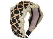 Unique Bargains Plastic Faceted Beads Gold Tone Lace Detailing Black Head Band Gift