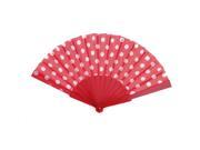 Unique Bargains Lady Dancing Dots Pattern Folding Chinese Hand Fan White Red
