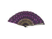 Unique Bargains Embroidered Floral Cloth Folding Hand Fan Purple Black