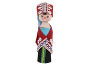 Unique Bargains Silver Tone Headdress Red Cloth Chinese Minority Woman Costume Wooden Doll 17cm