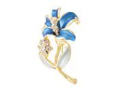 Women Glittery Rhinestone Detail Royal Blue Flower Pin Brooch