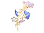 Unique Bargains Lady Glittery Faux Rhinestone Decor Flower Design Safety Pin Brooch Purple Blue