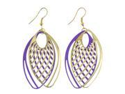 Unique Bargains Woman Pair Purple Gold Tone Double Leaves Pendant Eardrop Fish Hook Earrings
