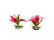 Unique Bargains Aquarium Ceramic Base 12cm Height Water Grass Plant Ornament Green Fuchsia 2pcs