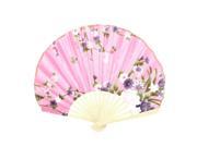 Unique Bargains Wedding Decor Bamboo Frame Fabric Blooming Flower Print Folding Hand Fan Pink