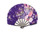 Unique Bargains Floral Leaves Pattern Paper Cover Keyring Foldable Dancing Hand Fan Purple