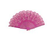 Unique Bargains Chinese Classic Style Glitter Flower Floral Fabric Folding Hand Fan Fuchsia