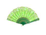 Unique Bargains Chinese Style Bling Flower Pattern Wedding Party Nylon Folding Hand Fan Green