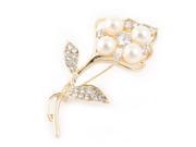 Unique Bargains Ladies Party Faux Pearls Rhinestone Safety Pin Brooch Breastpin Gold Tone