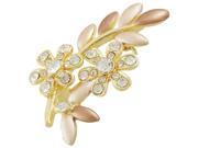 Lady Rhinestone Accent Floral Brown Apricot Leaf Brooch Broach