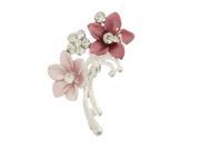 Lady Costume Rhinestones Cluster Floral Safety Pin Brooch Pink Burgundy