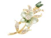 Two Tone Green Floral Shaped Rhinestone Detail Safety Pin Broach