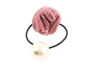 Unique Bargains Women Faux Pearl Flower Decor Elastic Hair Rope Band Ponytail Holder Pink White