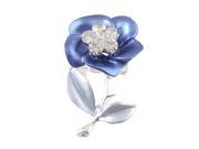 Lady Decorative Evening Blue Flowers Rhinestones Safety Pin Brooch