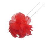 Red Flower Rhinestone Decoration Metal Prong Hair Pin for Women Ladies